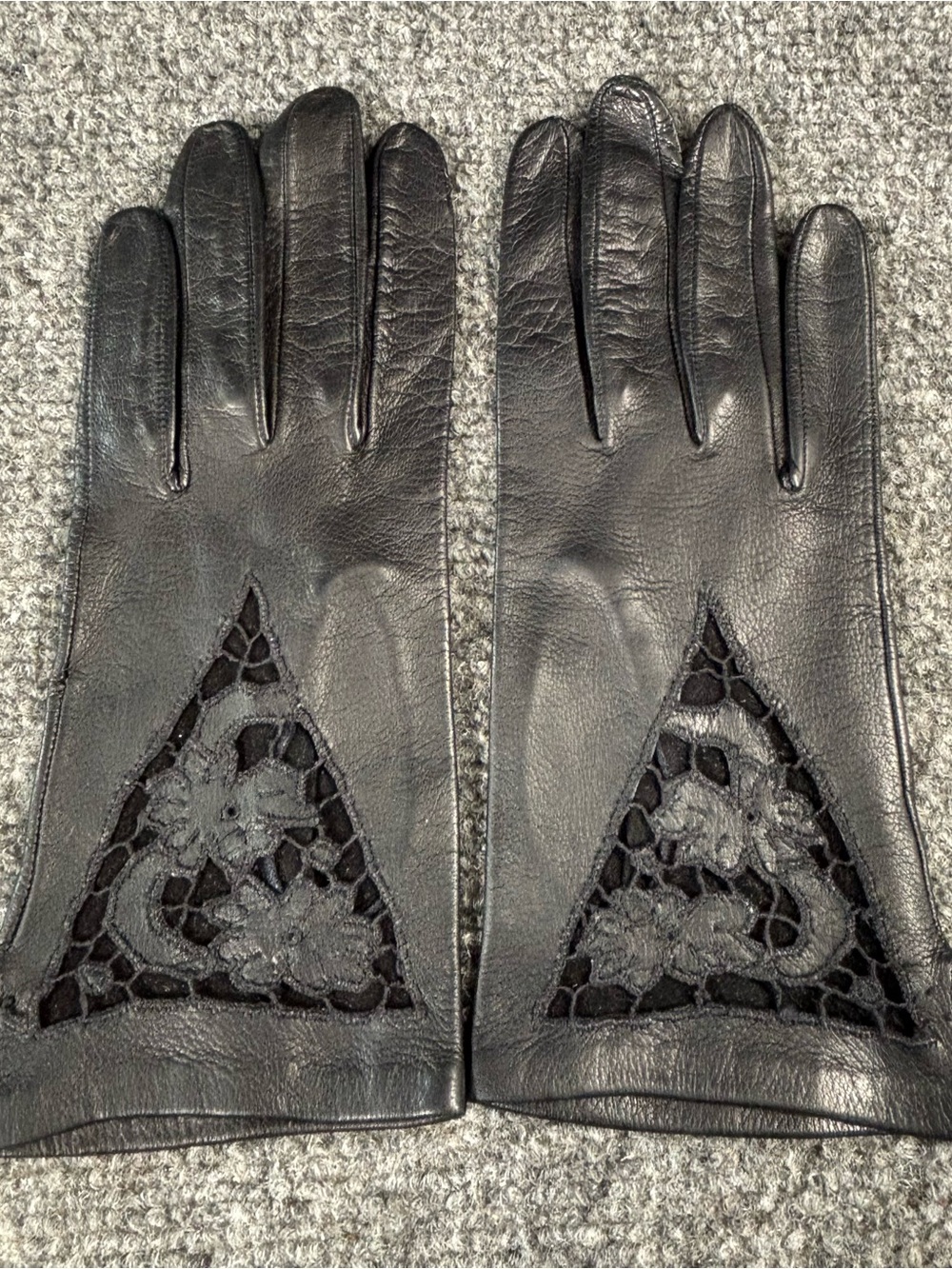 Unlisted Black Leather Gloves with Lace Triangle Insets